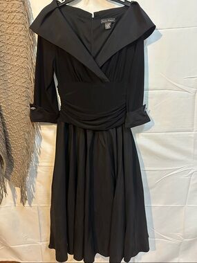 Jessica Howard Black Wide Collar Draped Waist Fit & Flare Dress